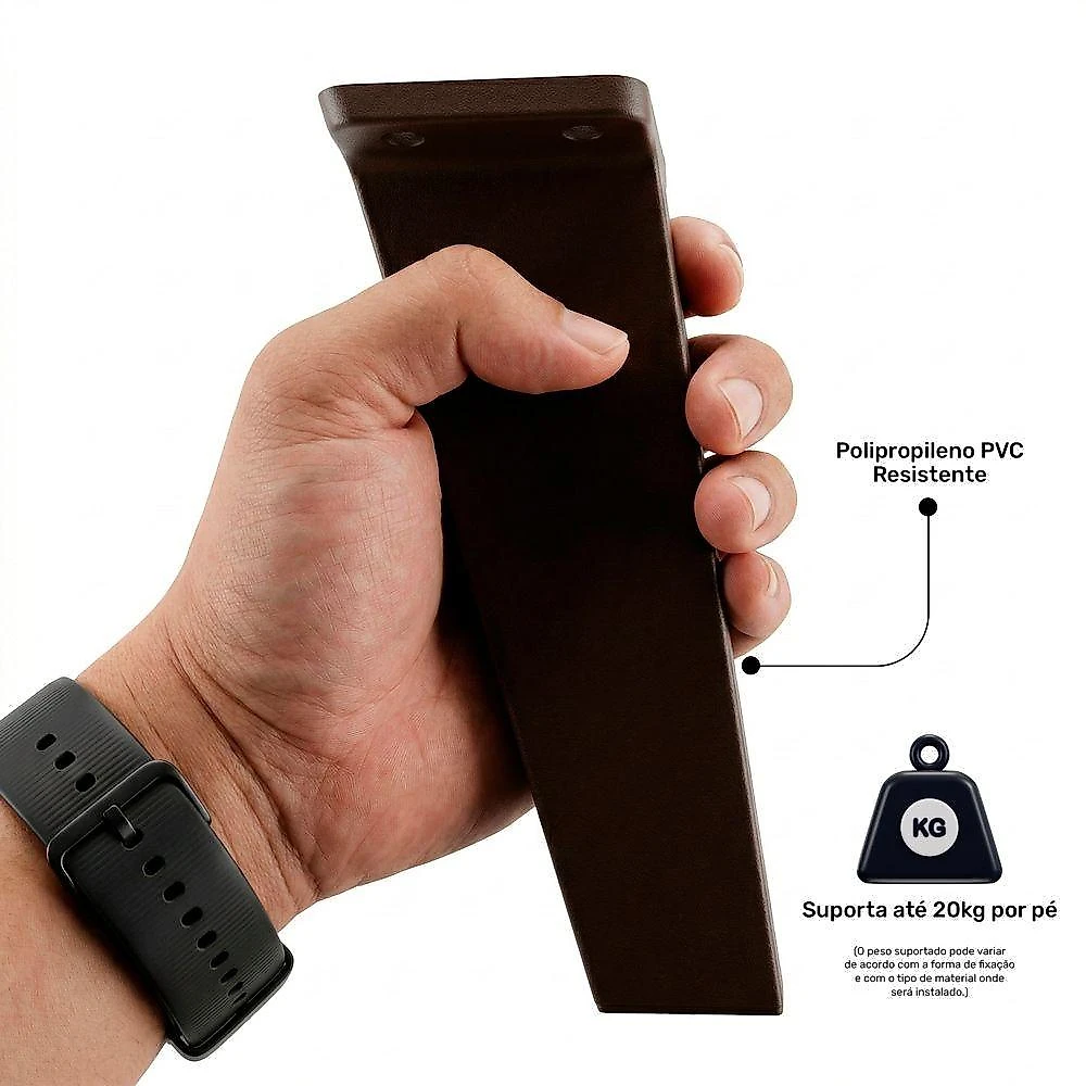 Kit 03 Pés Retrô Desk Design 15cm para Móveis com Parafusos Marrom