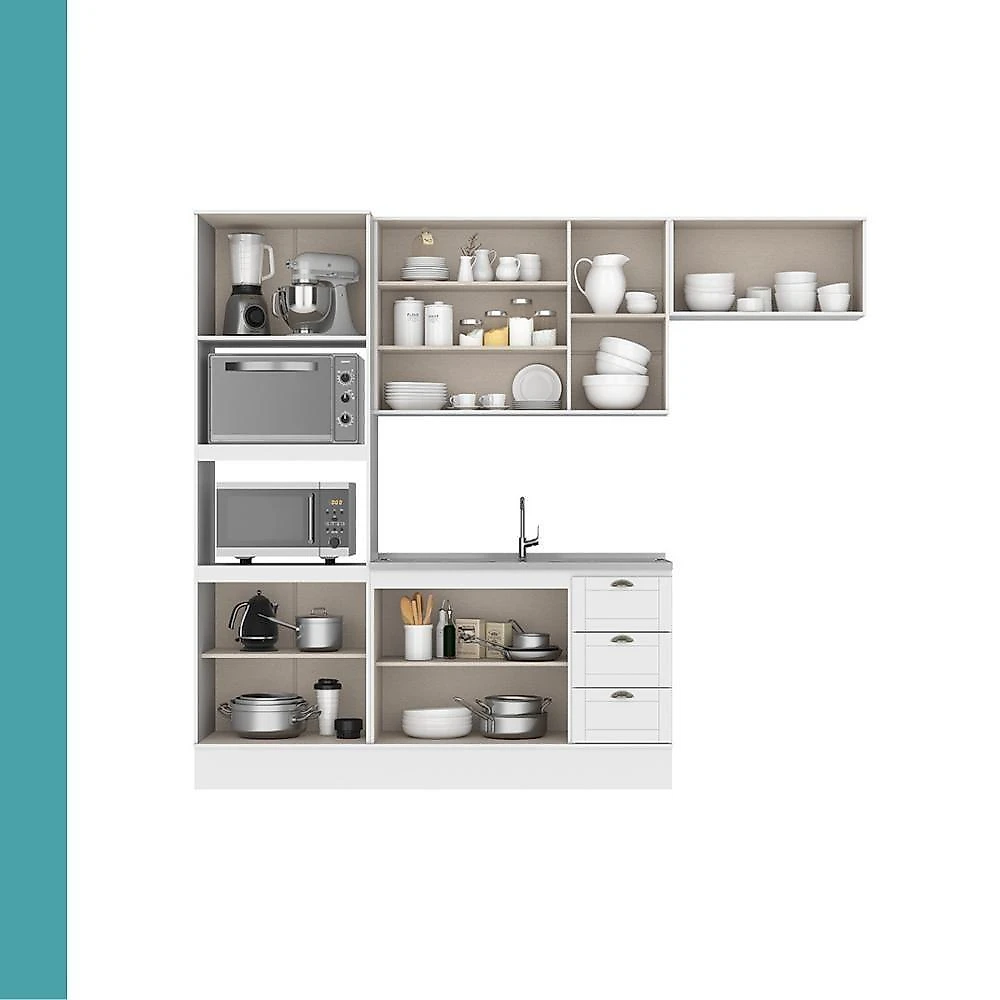 Cozinha Completa com Balcão Milla Meadow 10 Portas 3 Gavetas MDF Branco Móveis Carraro webcontinental-7893455169919