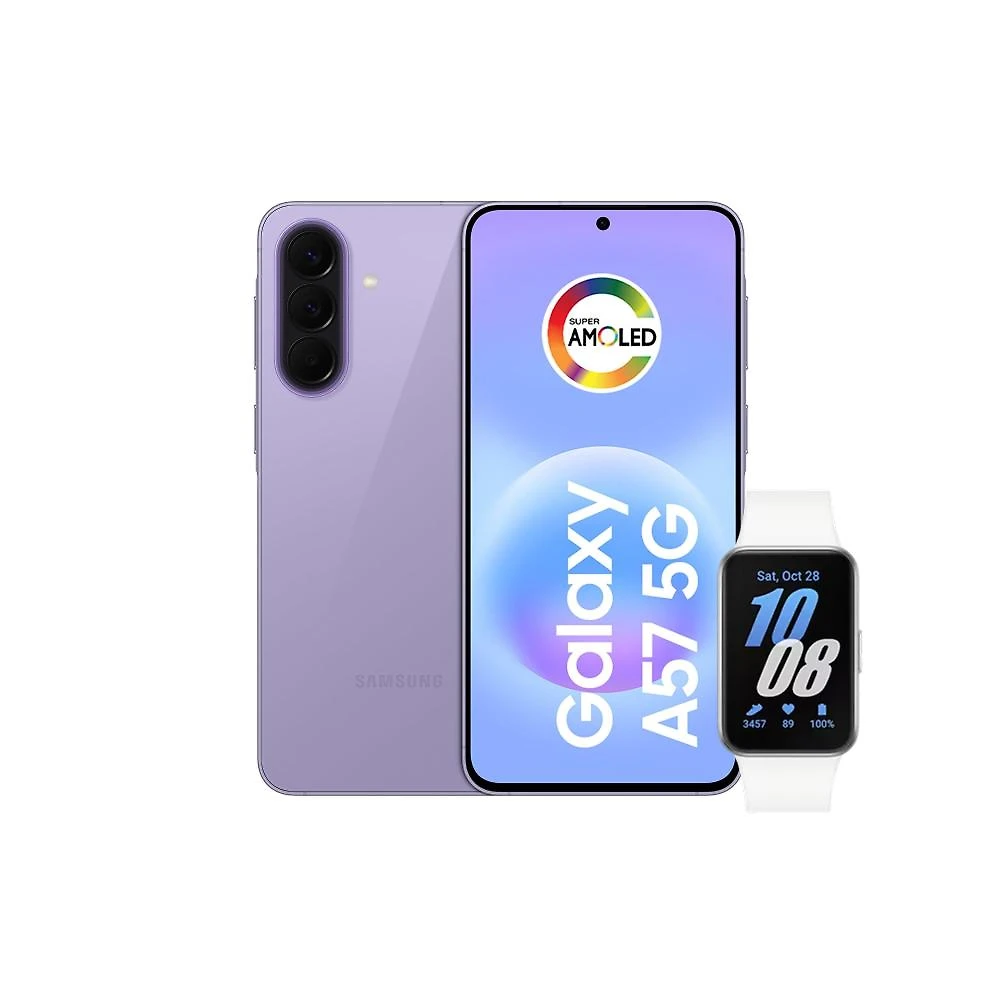Smartphone samsung galaxy a57 5g tela 6.7" 128gb lilás + galaxy fit 3 prata
