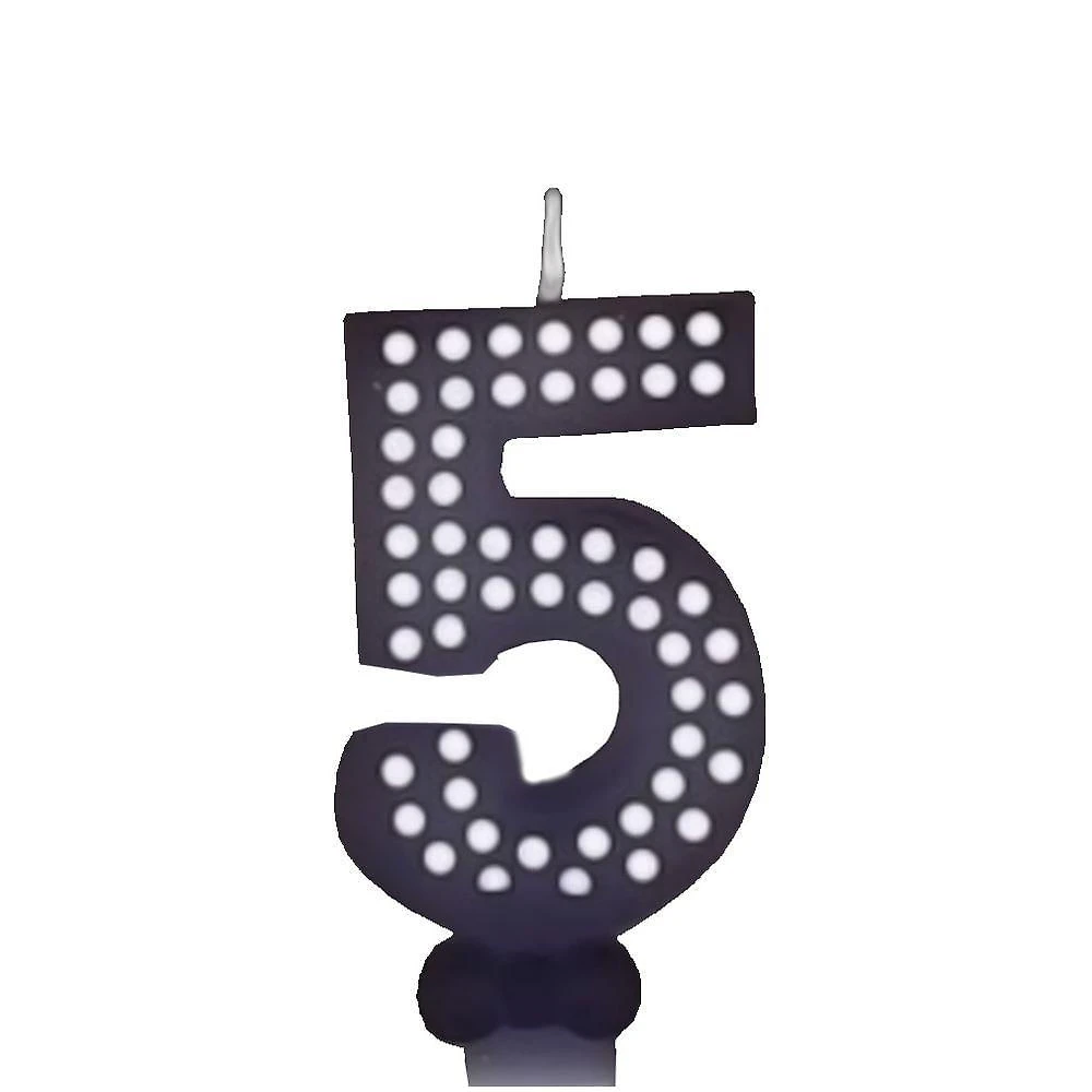 Vela De Aniversário Poá Preto - N5