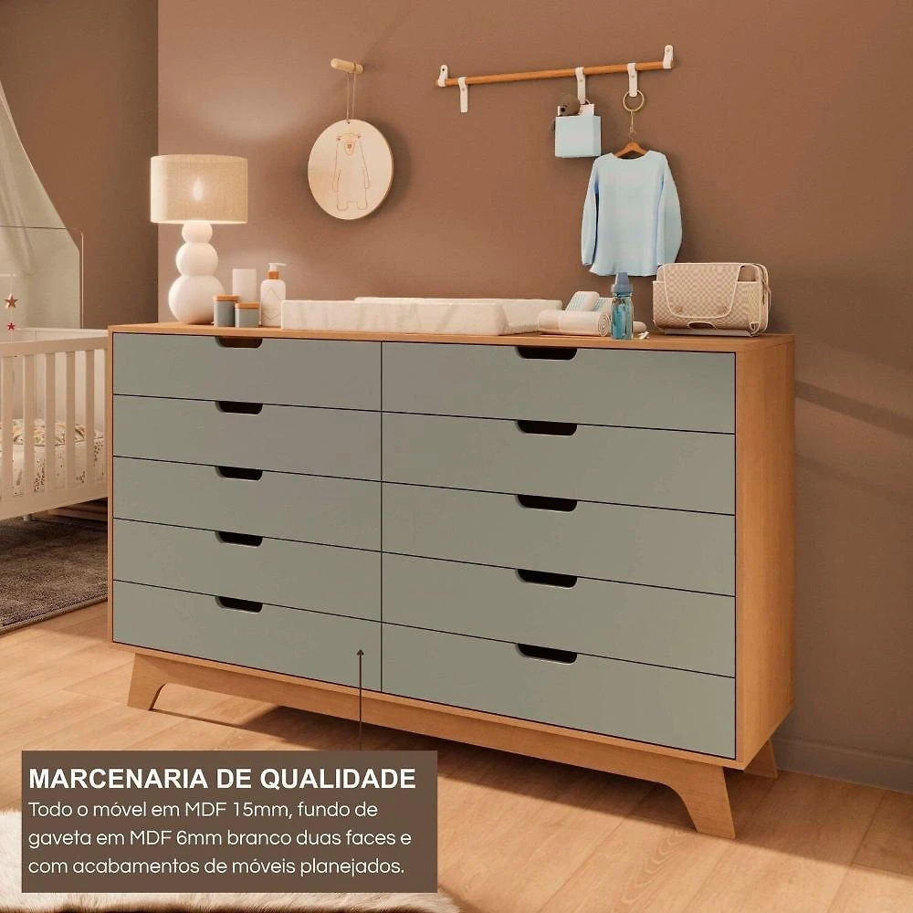 Miniatura Cômoda para Quarto Infantil 10 Gavetas 100% Mdf Alice Verti/ Castanho