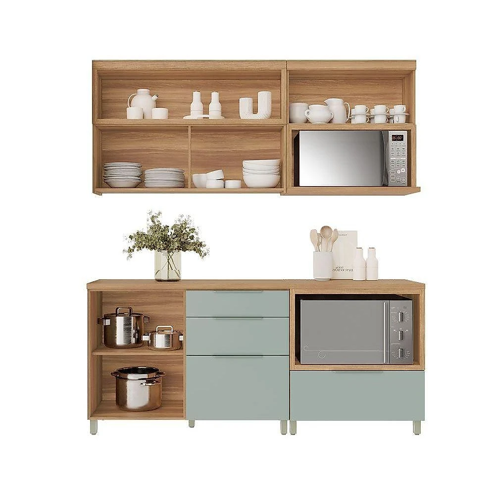 Cozinha Modulada Nesher Marquesa 4 Peças (2aéreos+2balcões) C4p24 Nogueira-nesher