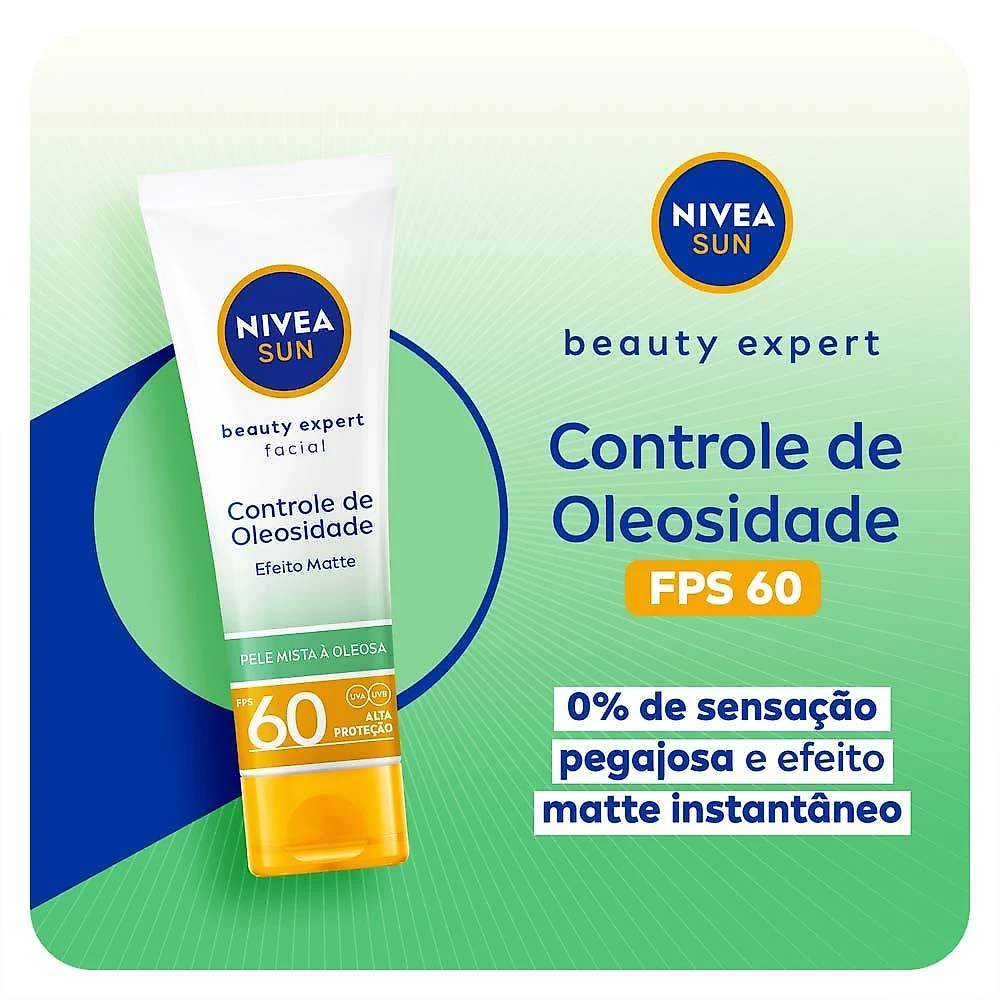 Nivea sun protetor solar facial beauty expert controle de oleosidade fps60 50g