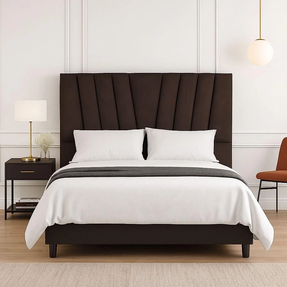 Cabeceira Cama Box King 195 Cm Joana Em Suede Com Frame Marrom