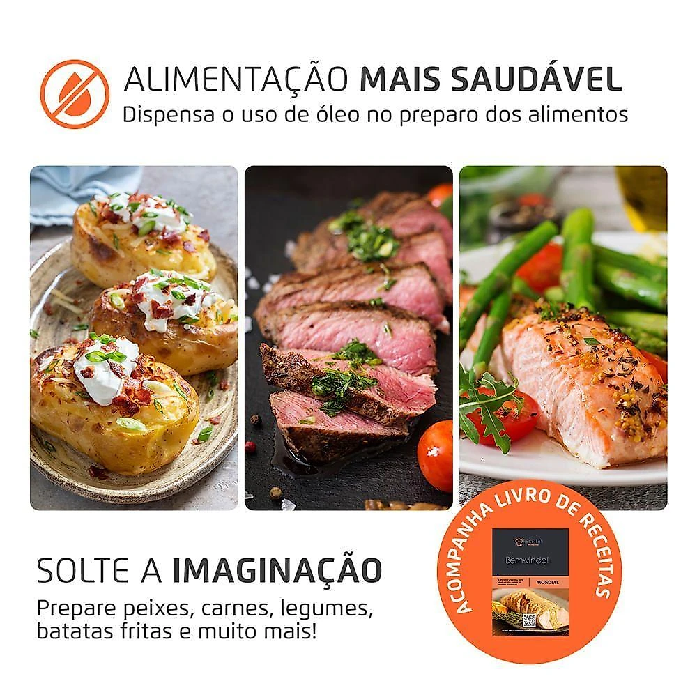 Fritadeira Sem Óleo Air Fryer 8L Mondial Preto/Inox 1900W AFD-80-BI 220V