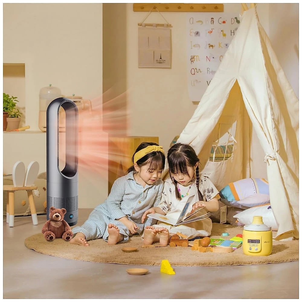 Ventilador Torre Sem Pás Faryuan Preto Aquecimento e Resfriamento 8 Velocidades 3 Níveis Oscilação 80° Timer 9h 120V