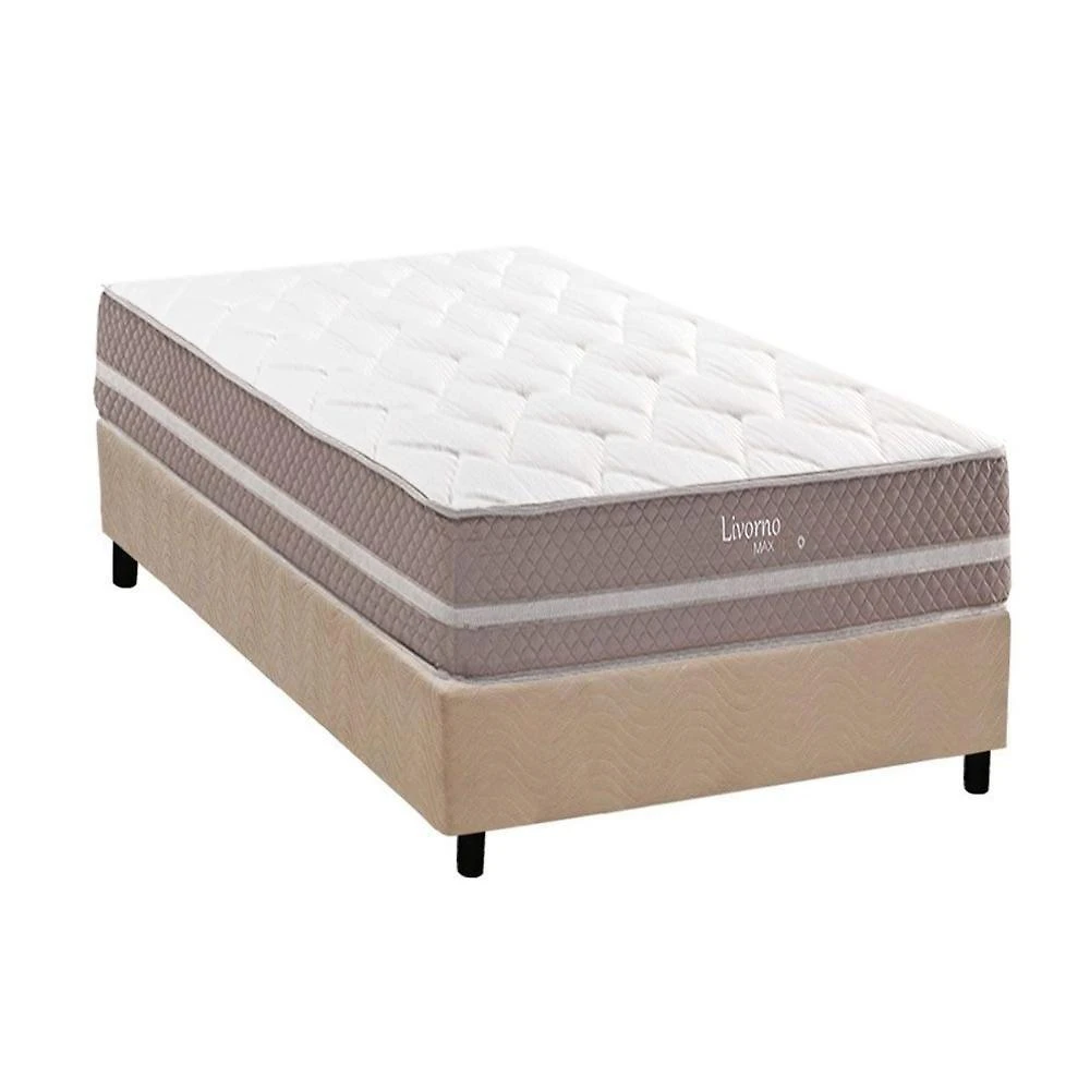 Cama Box com Colchão Solteiro Suede Clean Pillow Top Molas Ensacadas Tecido Bege Herval