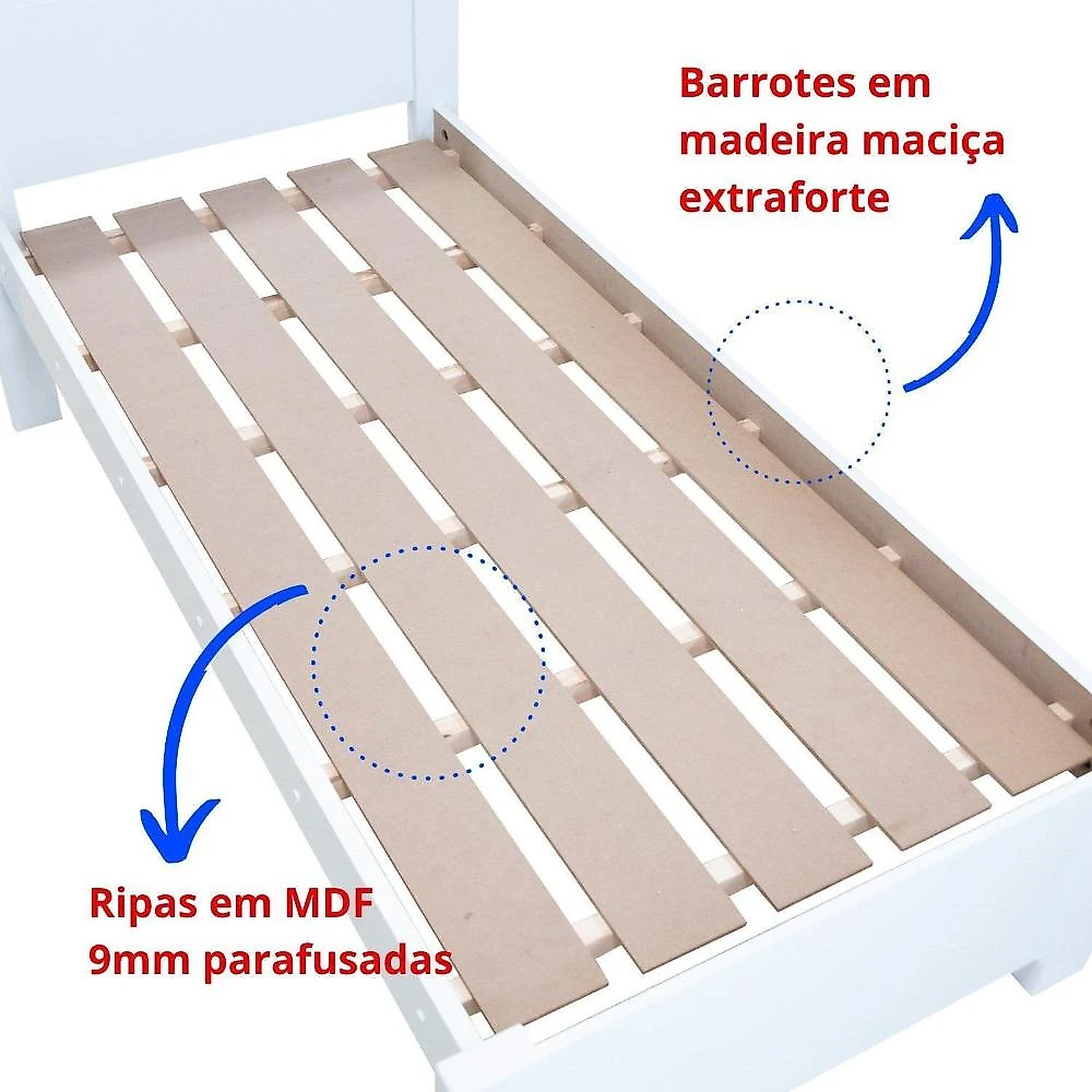 Quarto Infantil Completo com Guarda-roupa Cama 100% Mdf e Cômoda Angel Branco