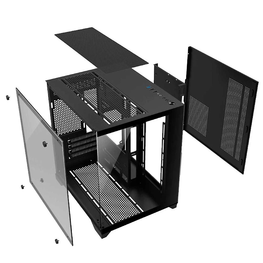 Gabinete Gamer Aquário Hayom Gb1790, 4x Fans Rgb, Lateral E Frontal Em Vidro Temperado, Micro Atx - Preto