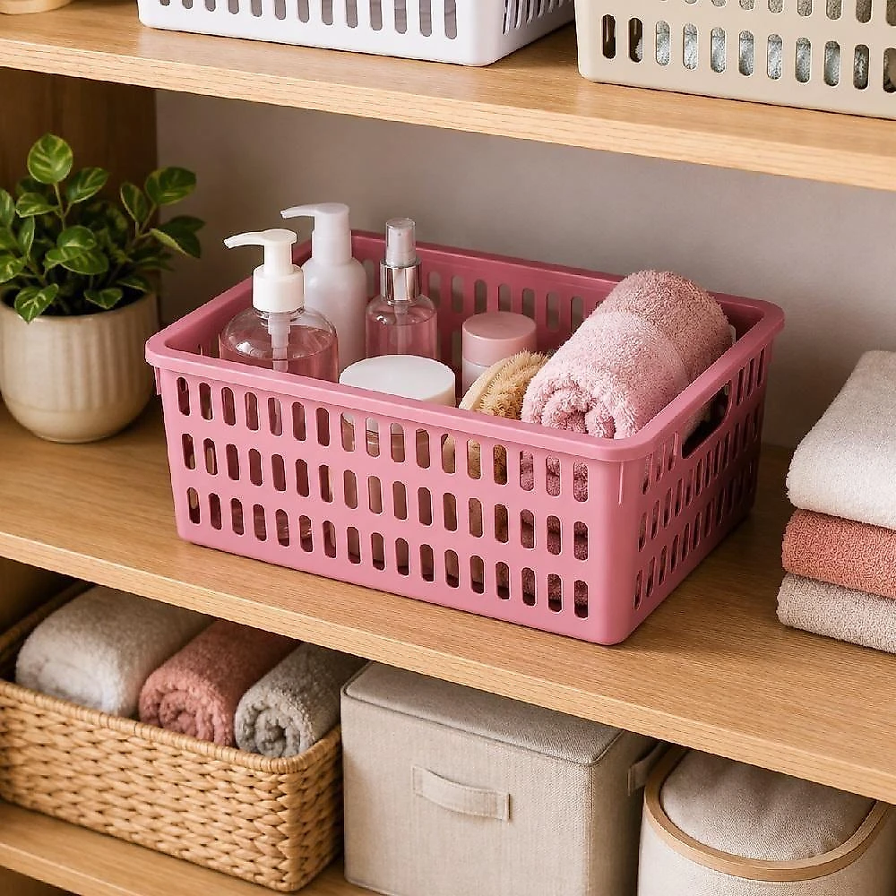 Kit 2 Caixas Organizadoras Grandes com Tampa Organizador Box Multiuso Polipropileno Rosa Yeet 10,8L