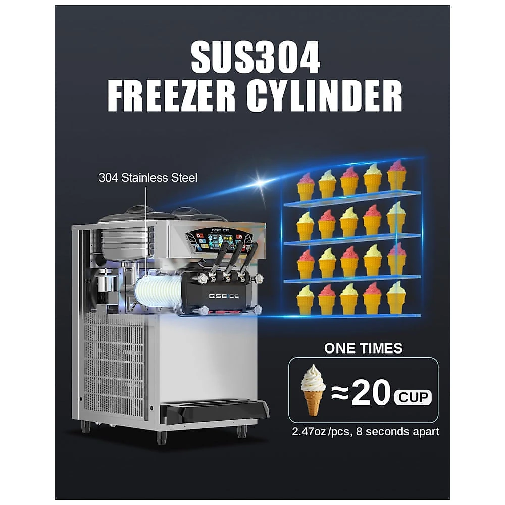 Máquina de Sorvete Soft Comercial GSEICE Inox 2x8L Alta Produção 2500W 110V Modelo GSEICE