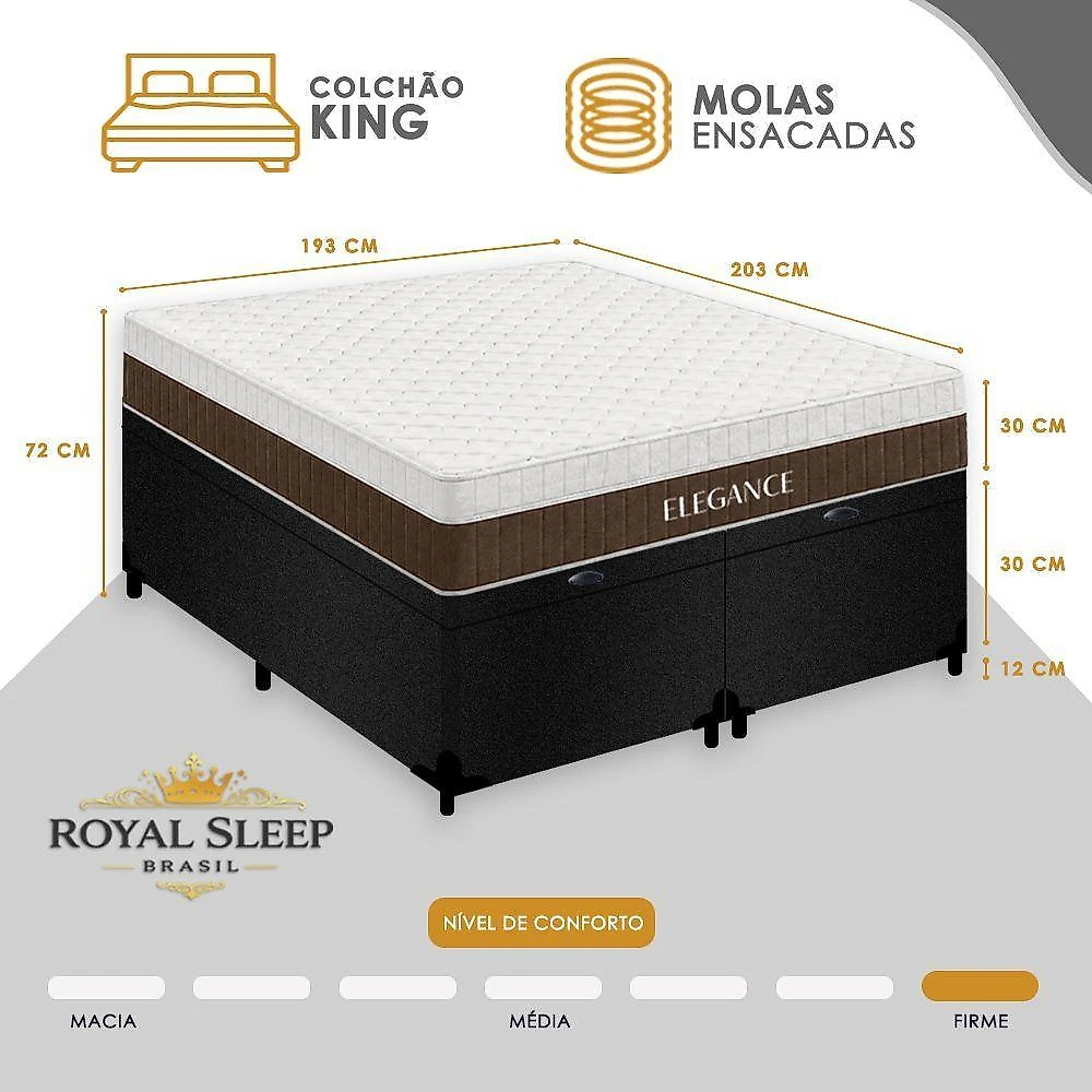 Cama Box com Baú King Elegance Pillow Top Molas Ensacadas Suede Bege Royal