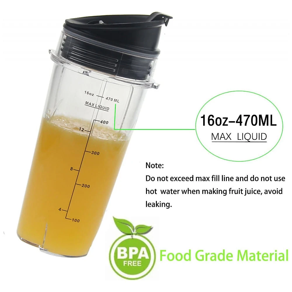 Atuwebo Copos de Reposição 470ml para Liquidificador Ninja QB3001SS e Modelos Compatíveis - Kit 2 Unidades com Tampas Vedantes