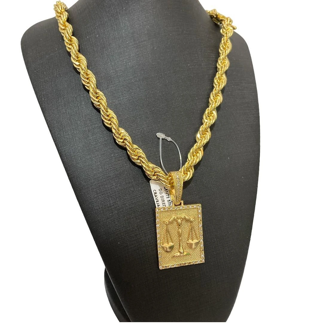 Miniatura Cordão Baiano 13Mm Pingente Direito/Advogado Banhado A Ouro