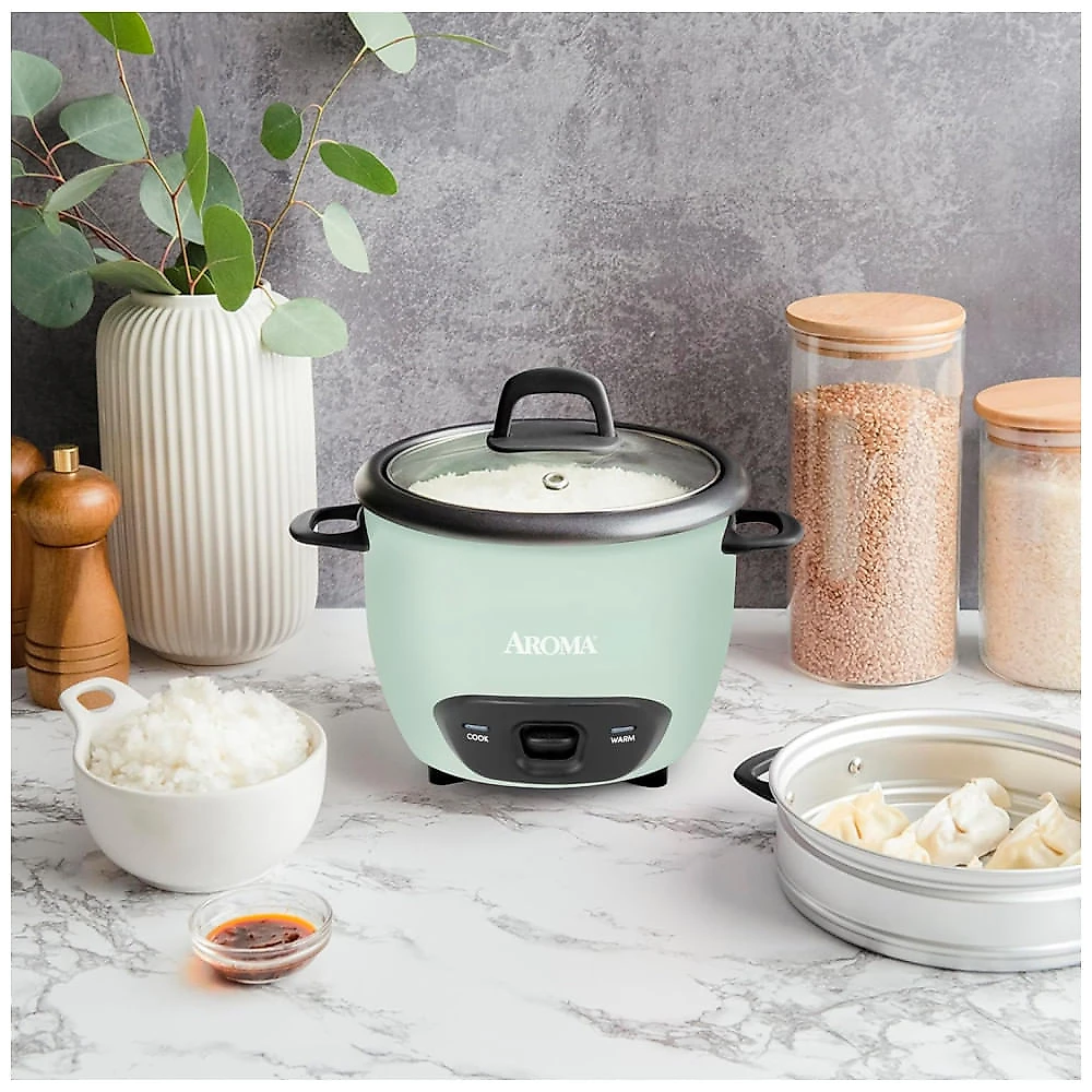 Panela de Arroz AROMA® Cozinheiro de Arroz e Grãos 6 Xícaras (Cozido),1,5L (ARC-743-1NGBL), Azul Claro. Ideal para Cozinhar Arroz, Quinoa, Aveia.