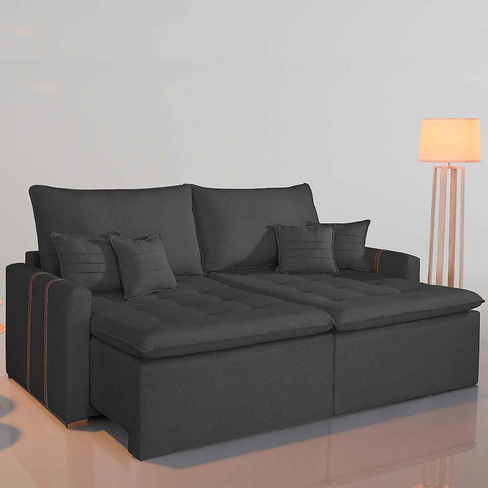 Sofá Boston 2 Lugares Retrátil 200CM Cinza Veludo Kc Rei de Casa