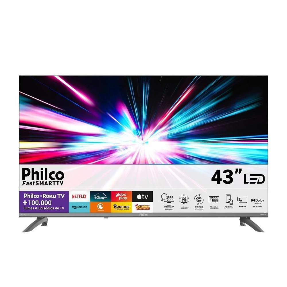 Smart tv 43" full hd philco p43cra roku tv hdr10 dolby audio