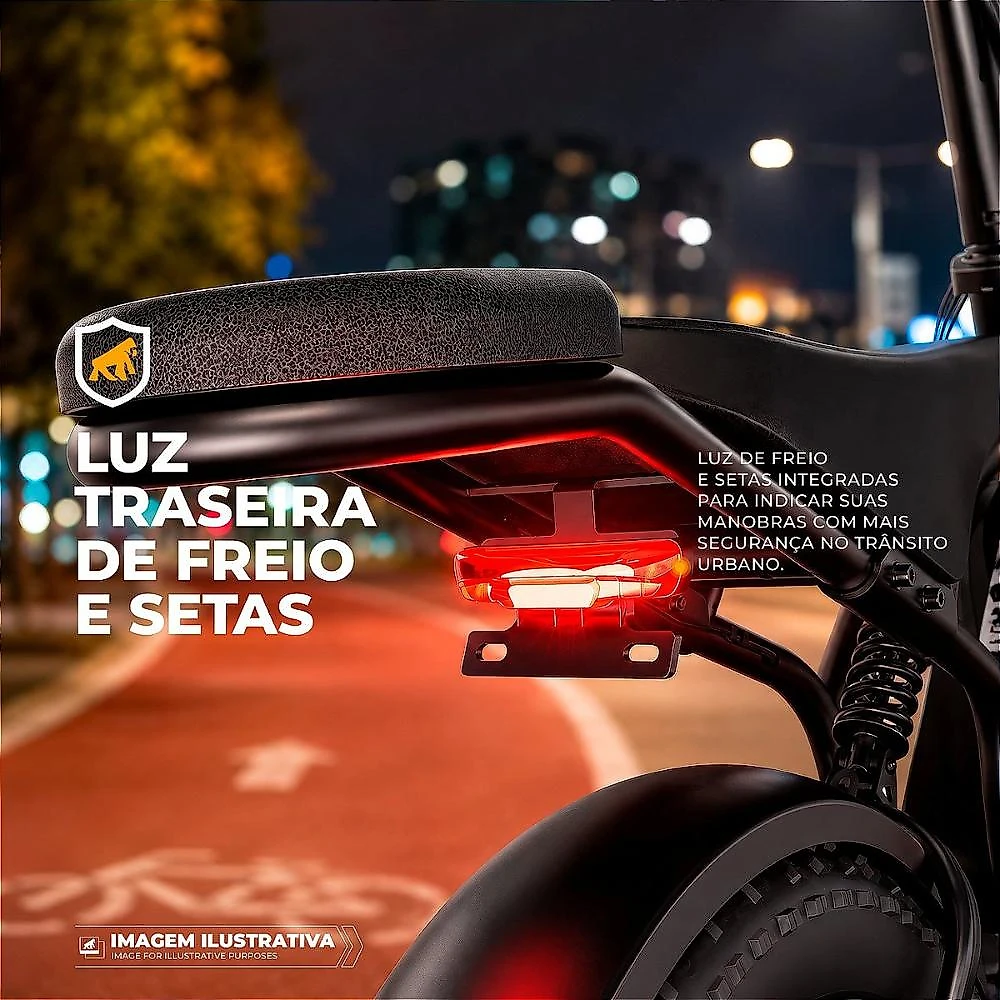 Bicicleta Elétrica 1000W Fat Tire Aro 20, Suspensão Dupla, Freios Hidráulicos, Shimano 7 Marchas e Autonomia de 65 km - Ebike - Gshield