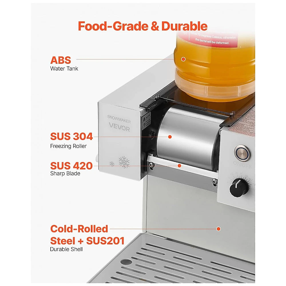 Máquina de Slush Raspadinha VEVOR 80kg Frozen Branca Velocidade Ajustável Auto Limpeza 240V