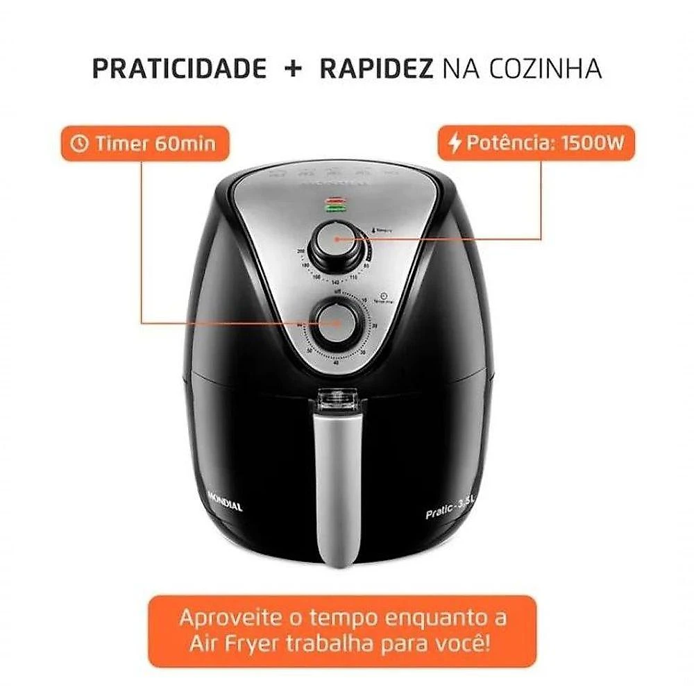 Fritadeira Air Fryer Mondial AF-30-I 3,5L 1500W Preto e Inox 110V