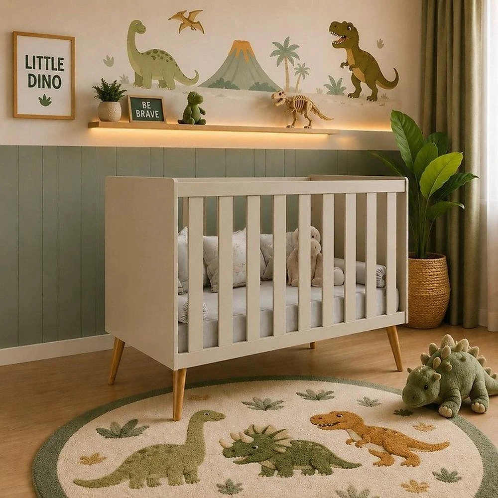 Quarto de Bebê Completo Isis / Berço 2 em 1, Cômoda Sapateira 100% MDF Areia