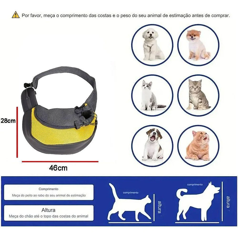 Bolsa Canguru AB Mídia para Pets Pequeno Porte Poliéster Amarelo