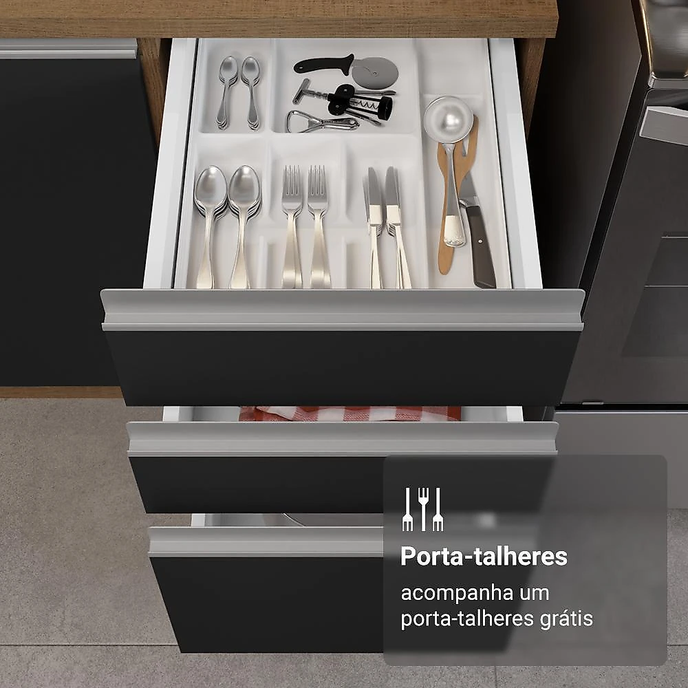 Armário de cozinha completa 549cm rustic/preto glamy madesa 01