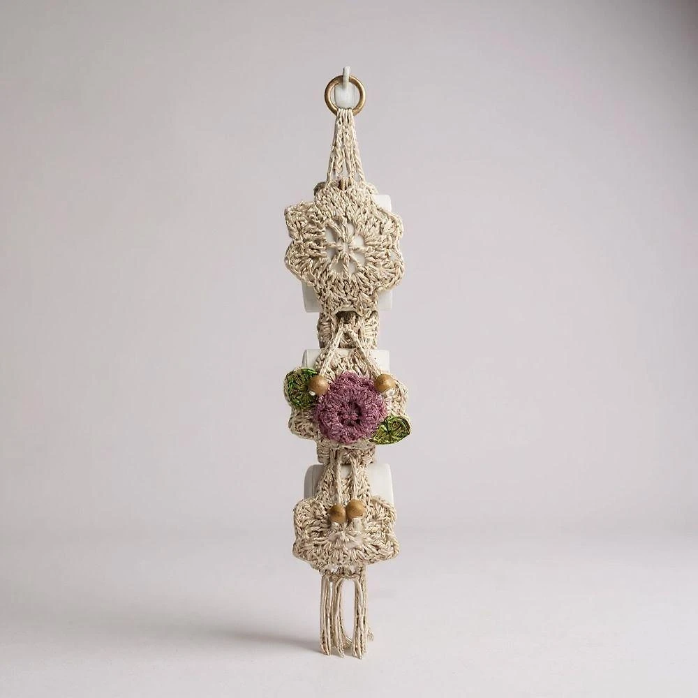 Porta Papel Higiênico Crochê Artesanal Flor Bordado 3 Rolos Rosê