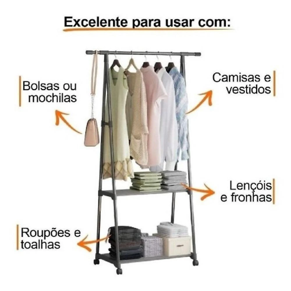 Estante Organizadora Multiuso Sapateira e Armário Portátil - Arara de Roupas com 2 Prateleiras