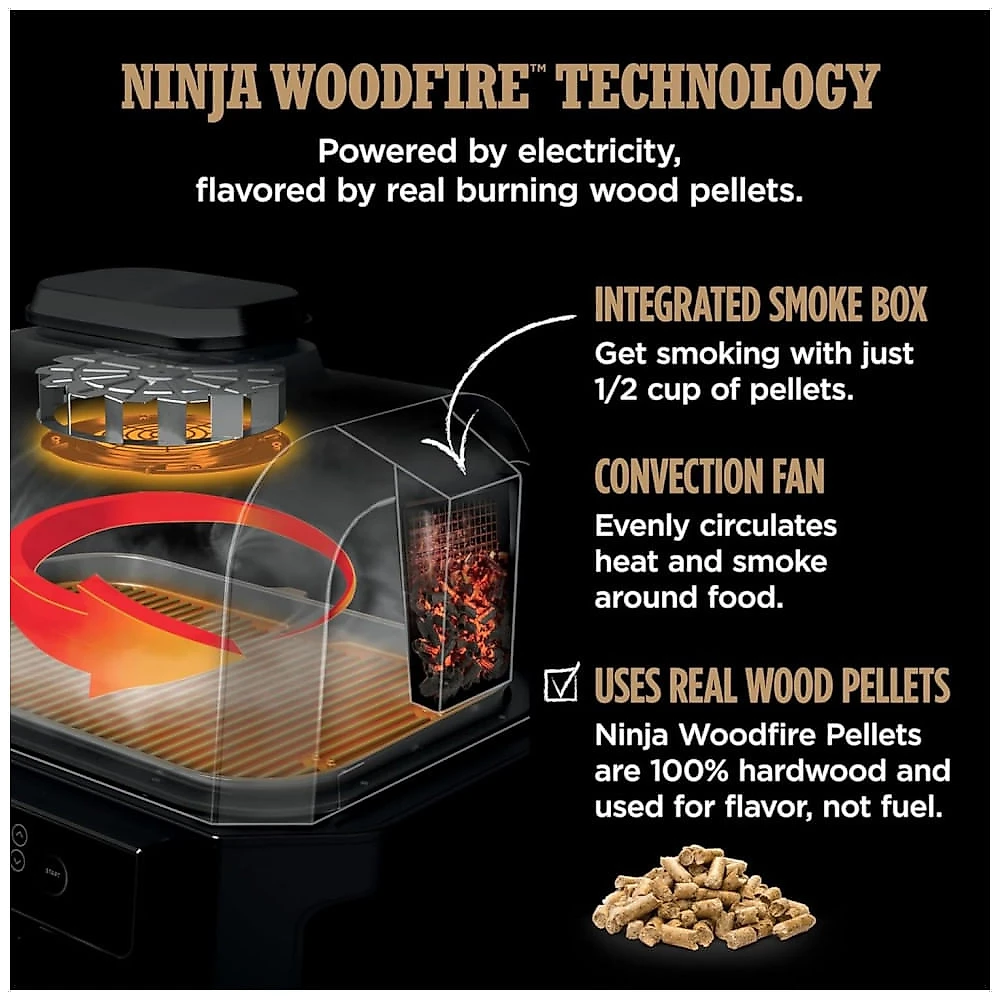 Grill Ninja Woodfire Pro Connect XL OG951 Defumador 7-em-1 App Bluetooth Azul Dourado 120V
