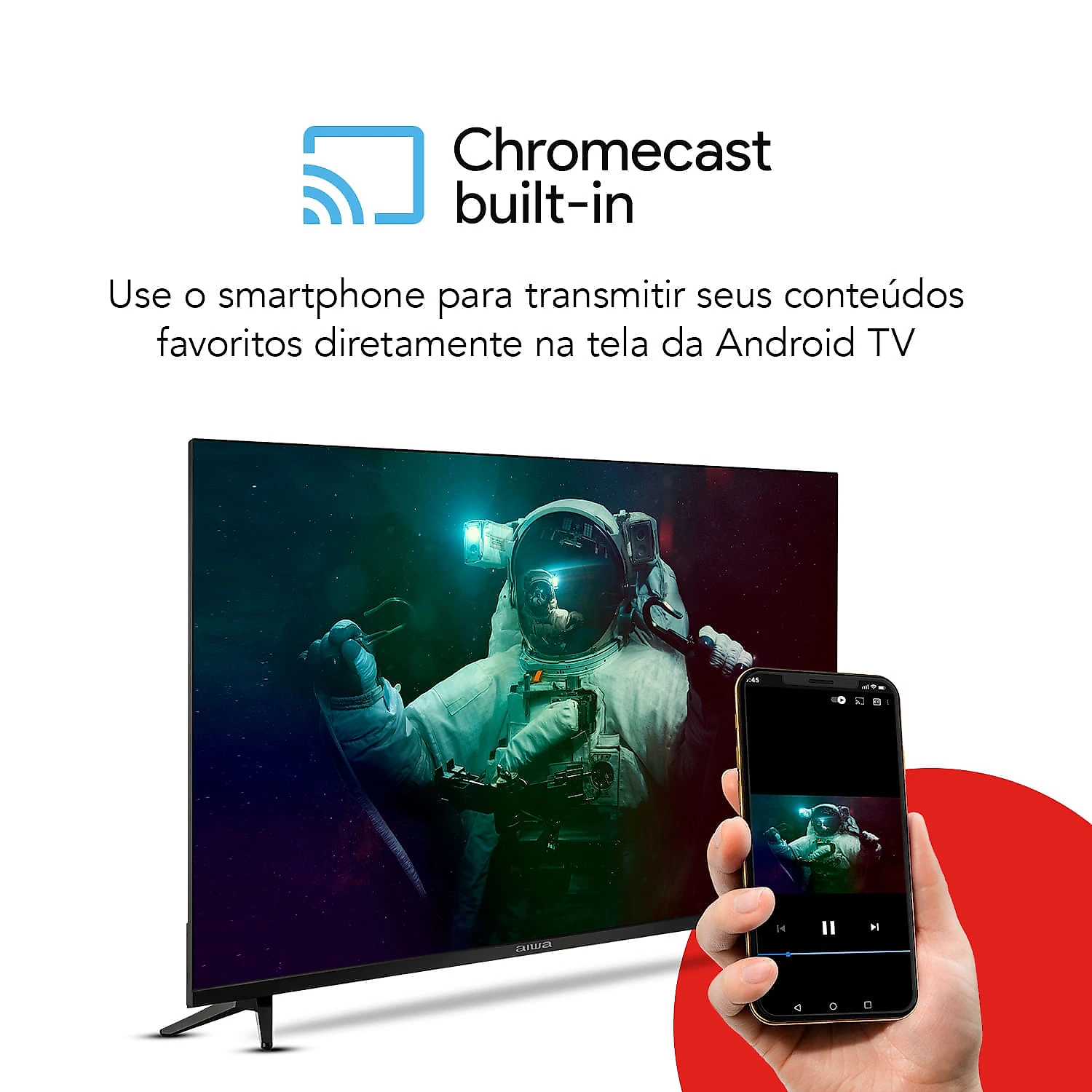Smart TV AIWA 32” Android HD Borda Ultrafina HDR10 Dolby Áudio AWS-TV-32-BL-02-A TV 32 ANDROID BORD INF AWS-TV-32-BL-02-A