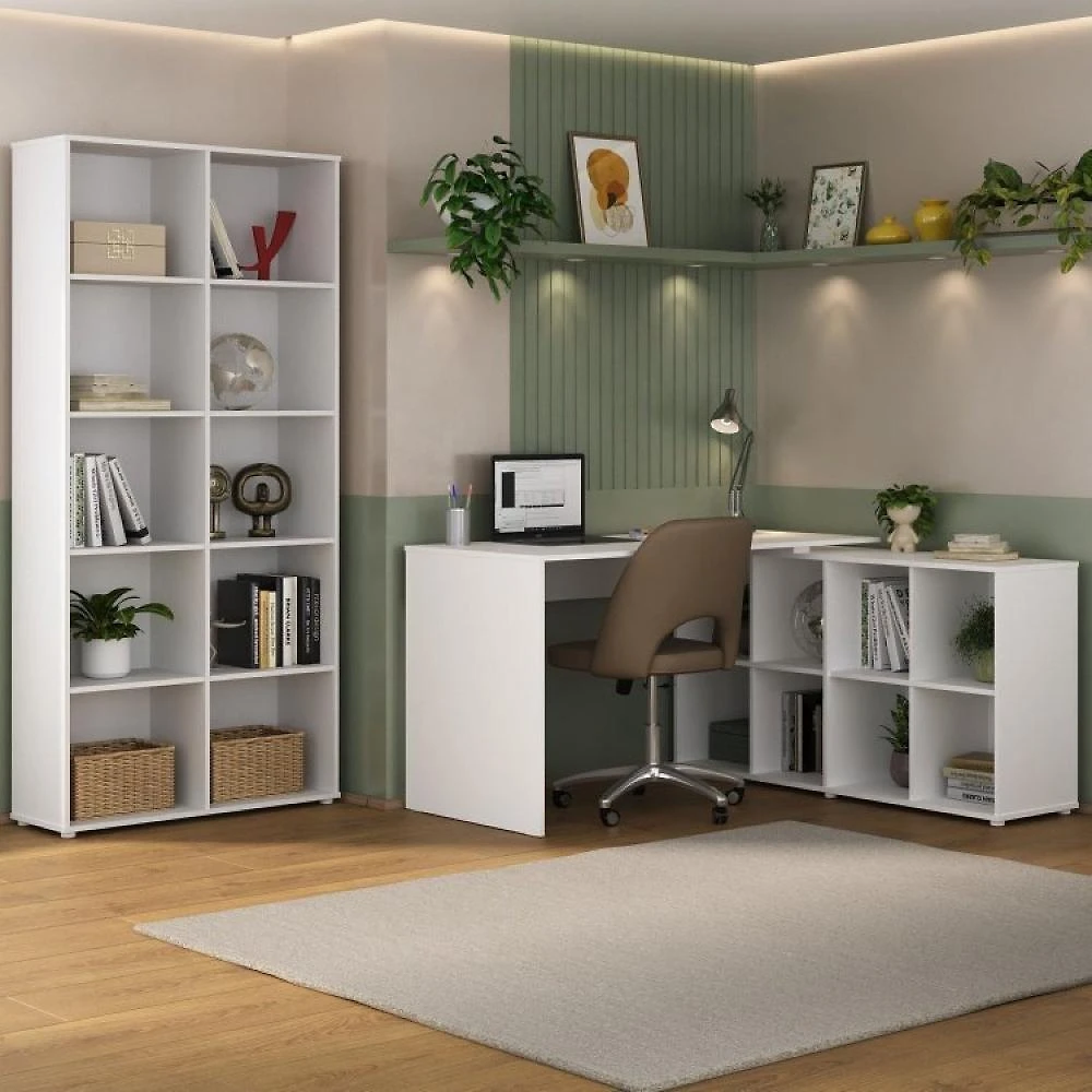 Kit 2 Peças com Escrivaninha em L Cubos e Estante Livreiro