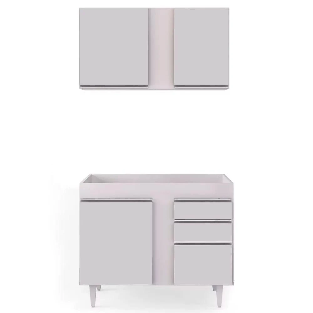 Kit Armário Aéreo Balcão Aurora 100cm Branco