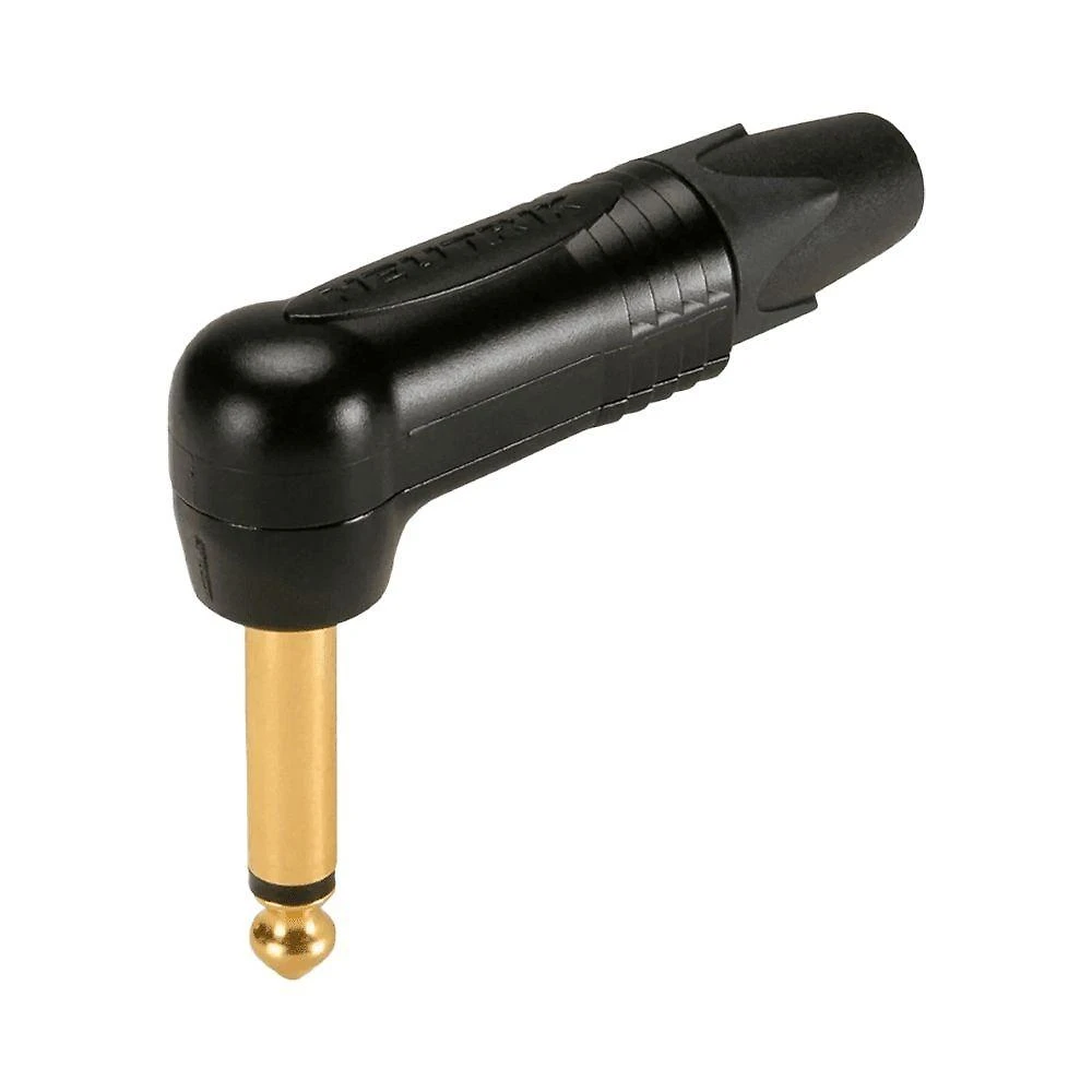 Conector P10 Macho em Ângulo 90o Neutrik NP2RX-B para Áudio Profissional Corpo Blindado Preto
