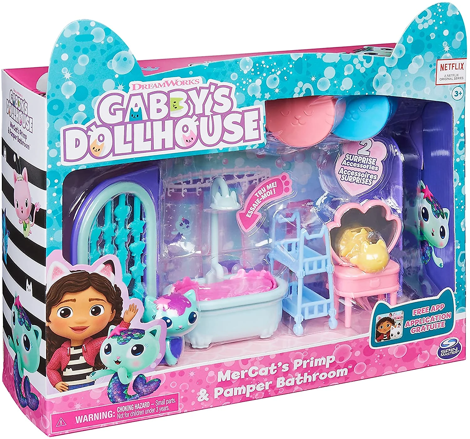 Gabbys Dollhouse Banheiro Mágico da Gabby com 8 Acessórios p ara Crianças a partir de 3 anos