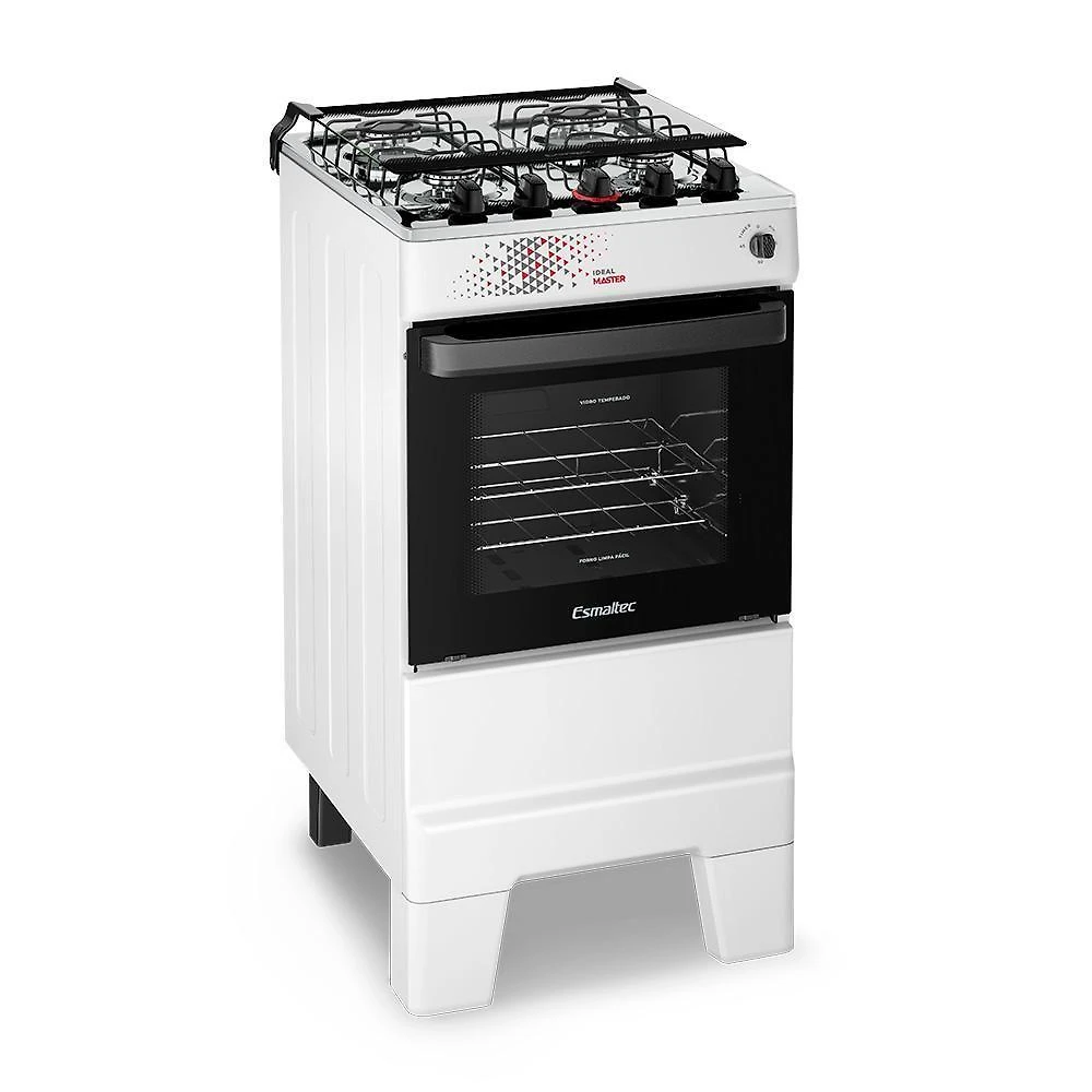 Fogão A Gás Mesa Inox Tampa De Vidro Forno 50L Esmaltec Ideal Master Branco 4 Bocas Bivolt