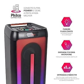 Caixa de Som Amplificada Philco PCX4501 com Bluetooth, Entrada USB e Flash Light - 350W