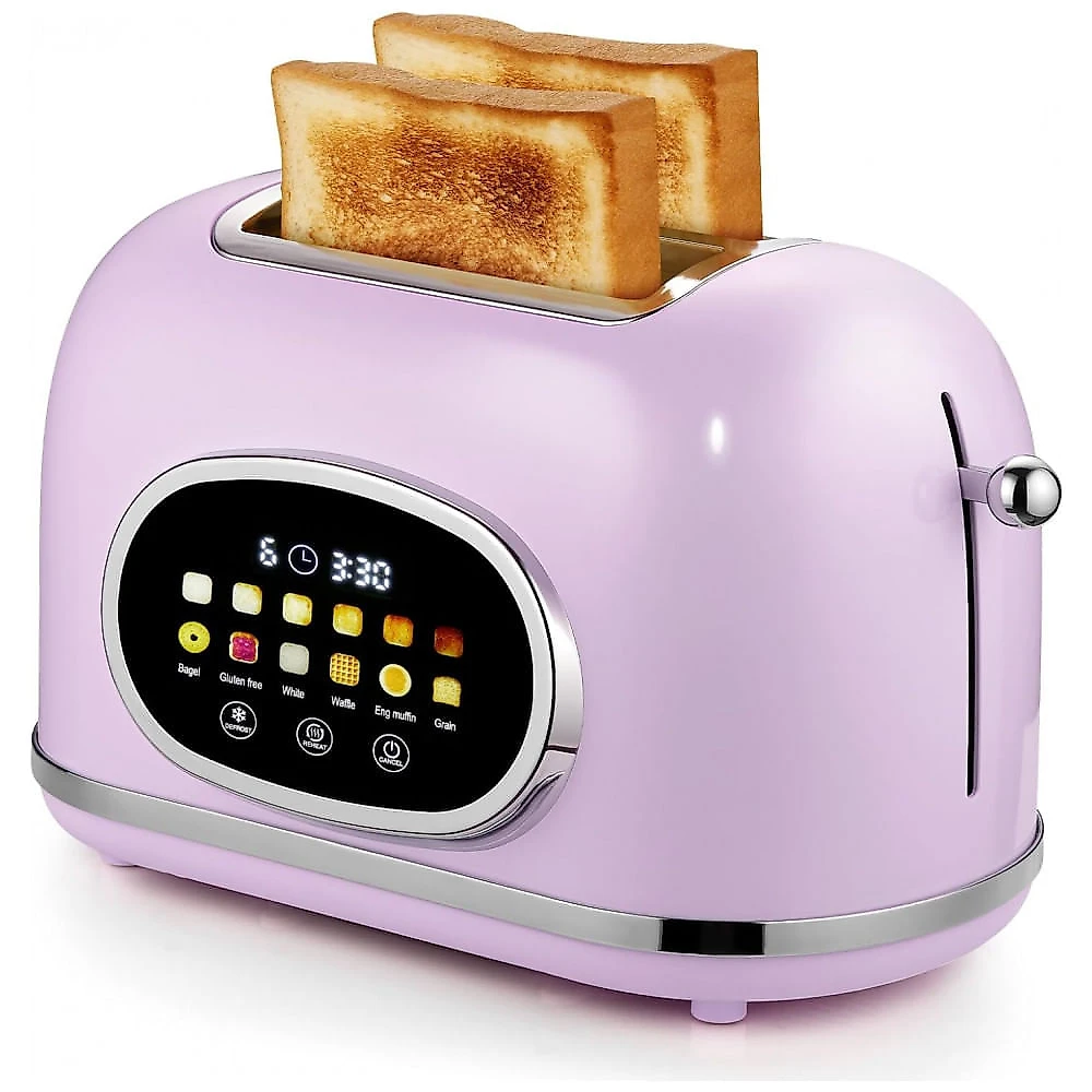 Torradeira 2 Fatias Roter Mond Rosa Lilás Display Touch 6 Tipos de Pão 9 Níveis Funções Bagel, Reaquecer e Descongelar 1400W 110V