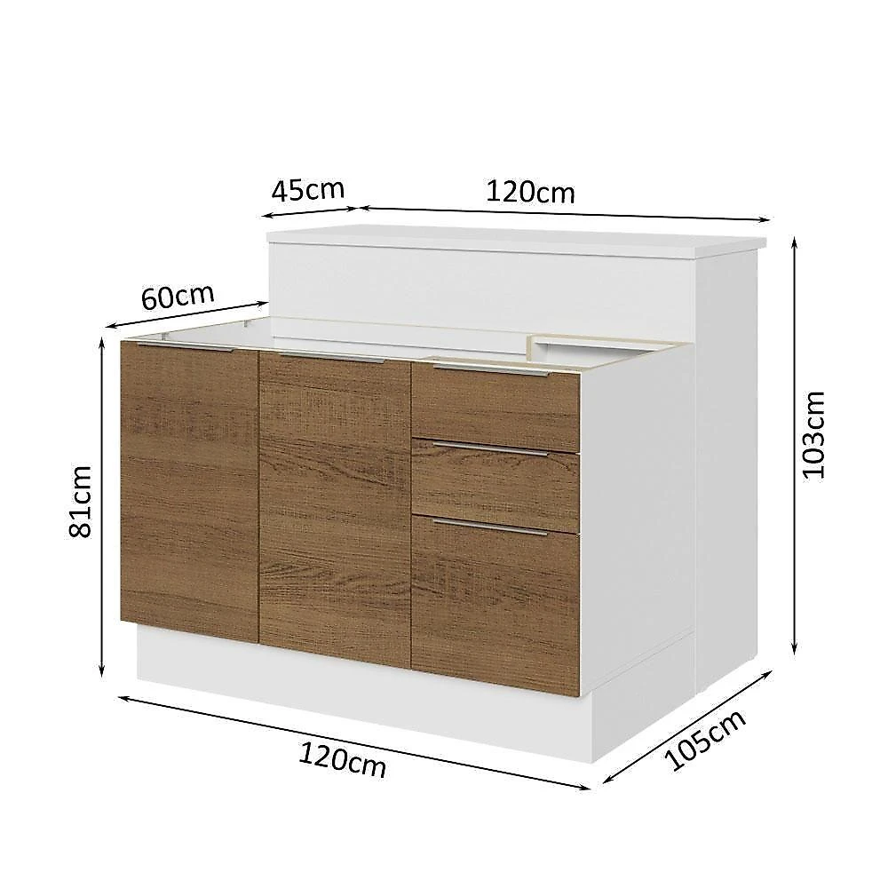 Ilha De Cozinha Com Bancada E Balcão 120 Cm Branco/rustic Stella Madesa Branco/rustic