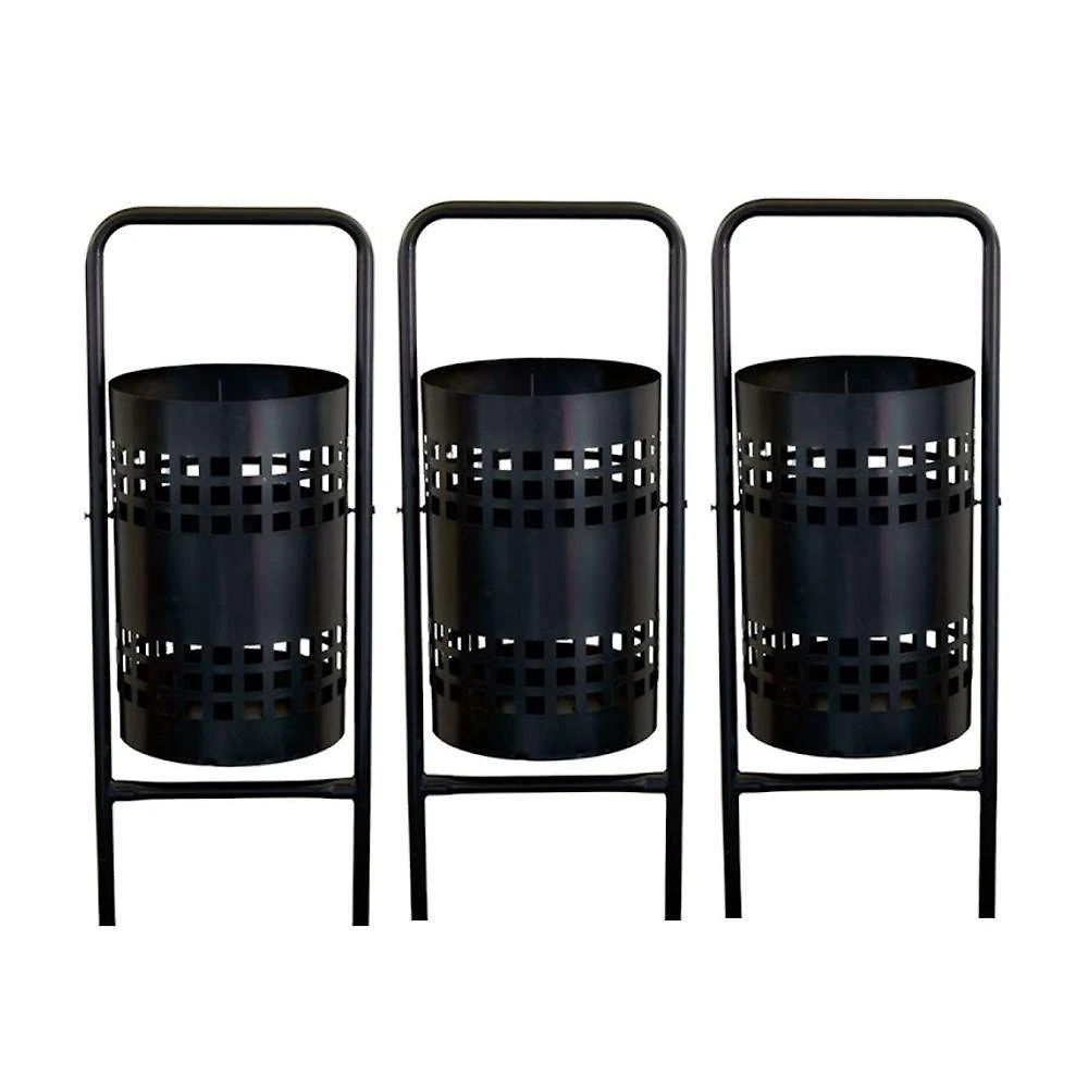 Kit 3 Lixeiras Redondas em Tela 40L Suporte 113cm Preta Metalmig