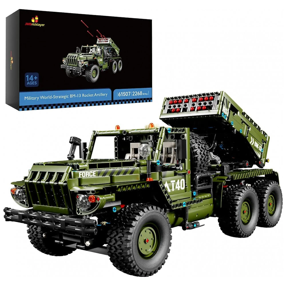 Kit de Construção Tanque Militar Artilharia de Foguete com 2268 Peças, JMBricklayer, Verde