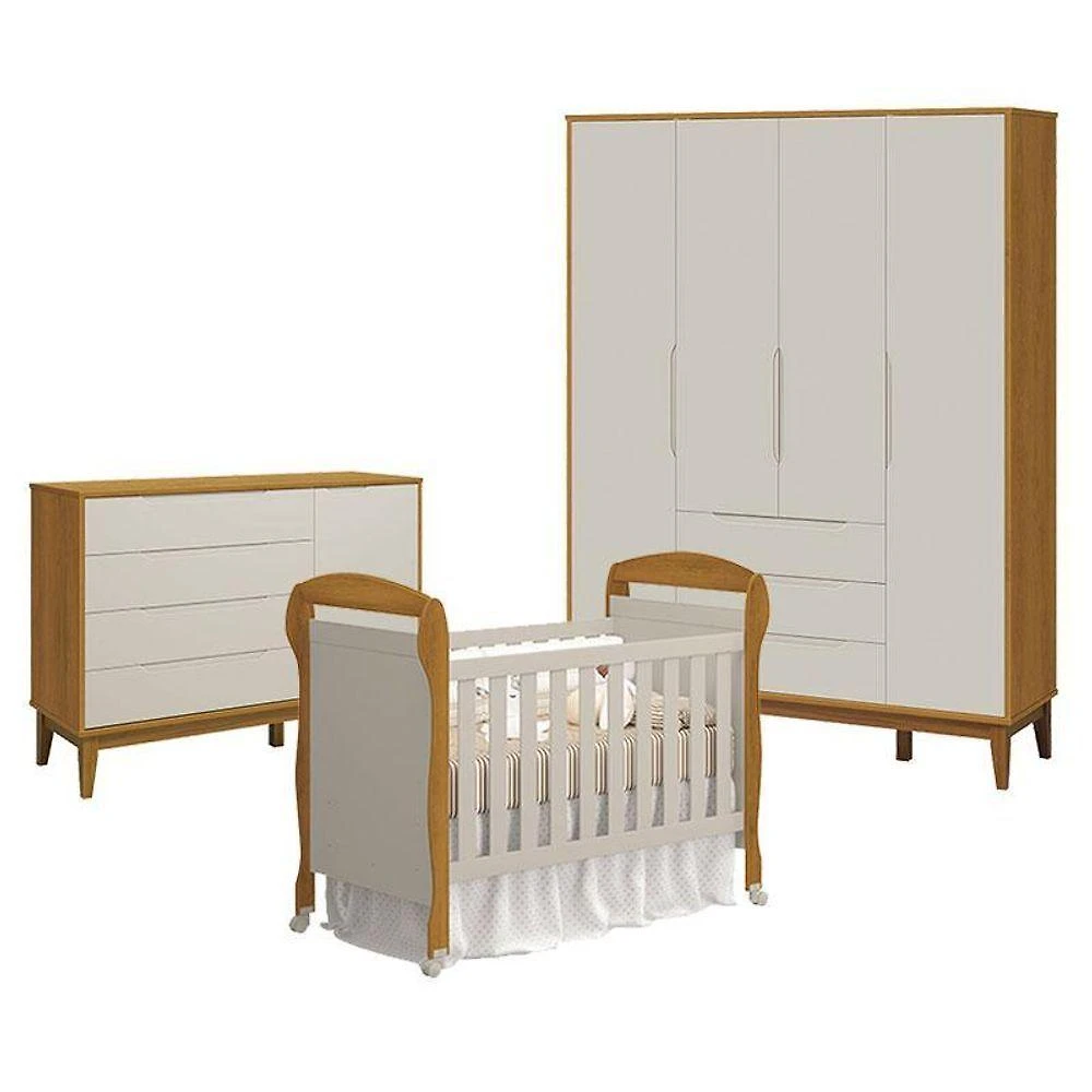 Quarto de Bebê Elfe Classic 4 Portas 3 Gavetas MDF Amadeirado Reller Móveis