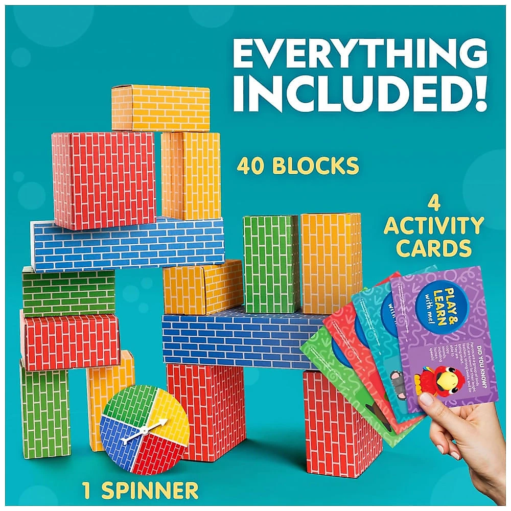 Kids Jumbo Cardboard Building Blocks – 40 Tijolos em 3 Tamanhos com Spinner e Cartões de Atividade, Brinquedo Educativo STEM, National Geographic