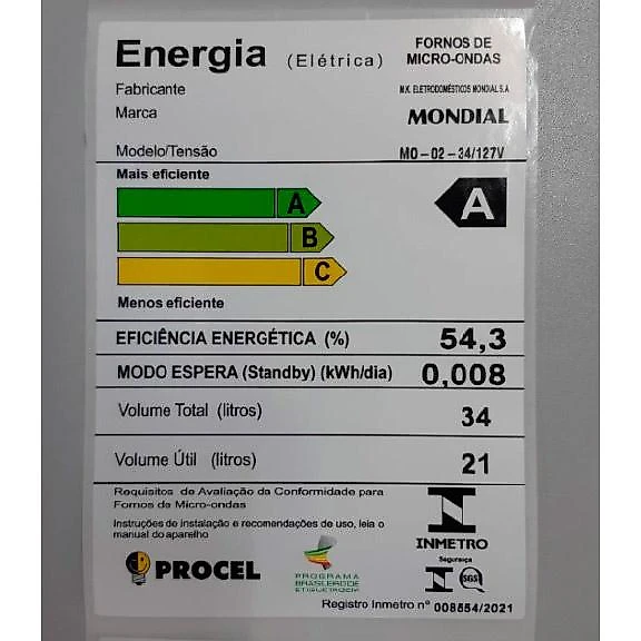 Micro-ondas 34L Mondial MO-02-34-E Prata 127V 127V