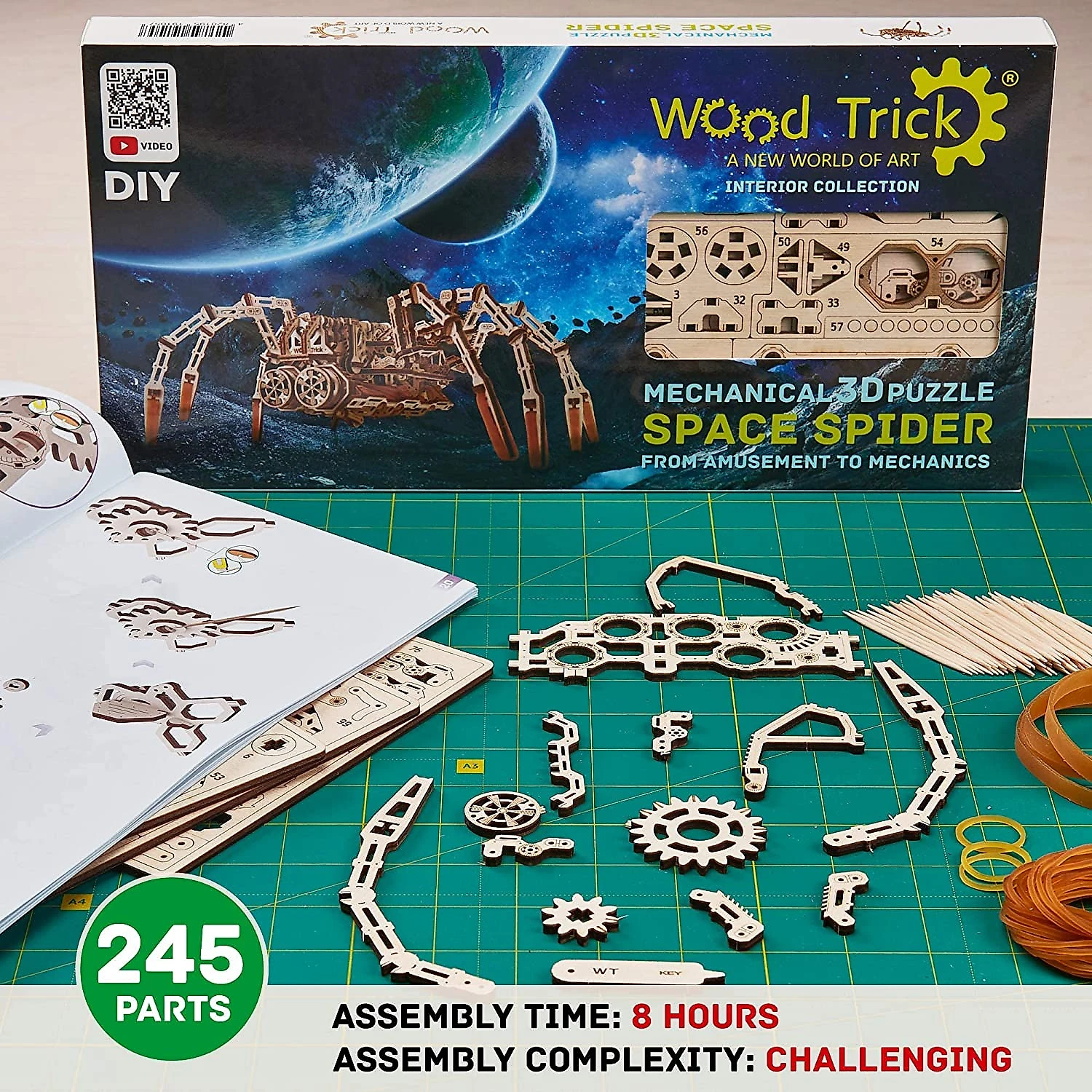 Wood Trick Quebra Cabeças 3D Aranha Mecânica Corre até 213 cm para Crianças e Adultos 245 Peças