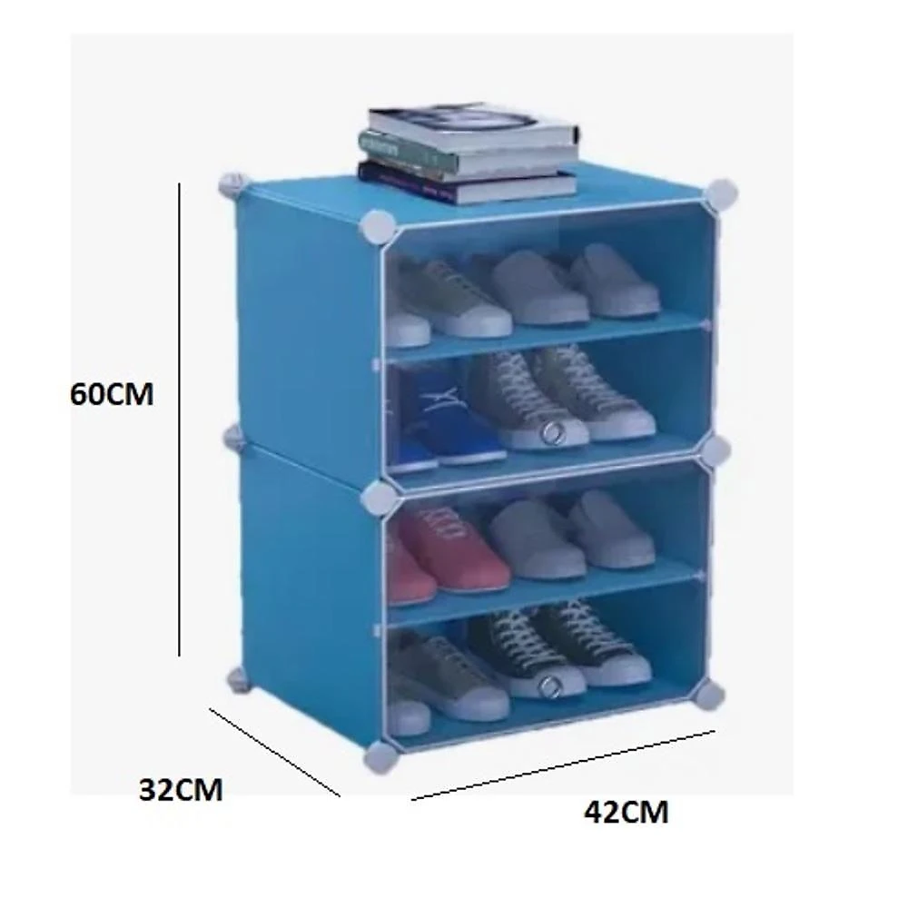 Sapateira Organizador Modular Desmontável 4 Prateleiras Plástico e Ferro Cromado Azul Yeet