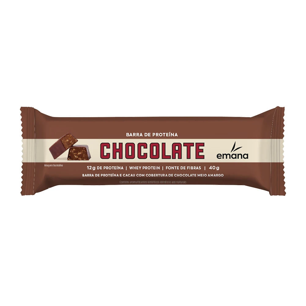 Barra de Proteína Emana Sabor Chocolate com 12g de Proteína 40g