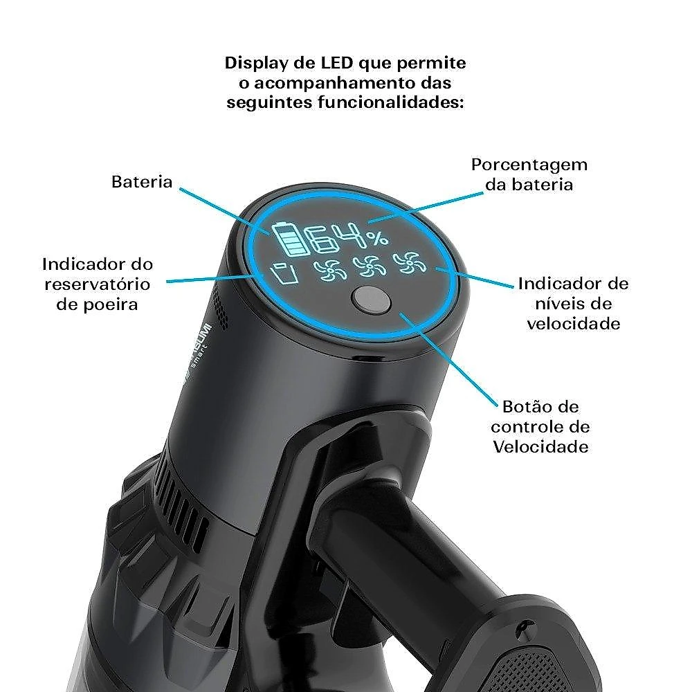 Aspirador de Pó Vertical Sem Fio KABUM! smart Lite, 2 em 1, 500W, Bivolt, 500ml, Preto - KSAV200PT