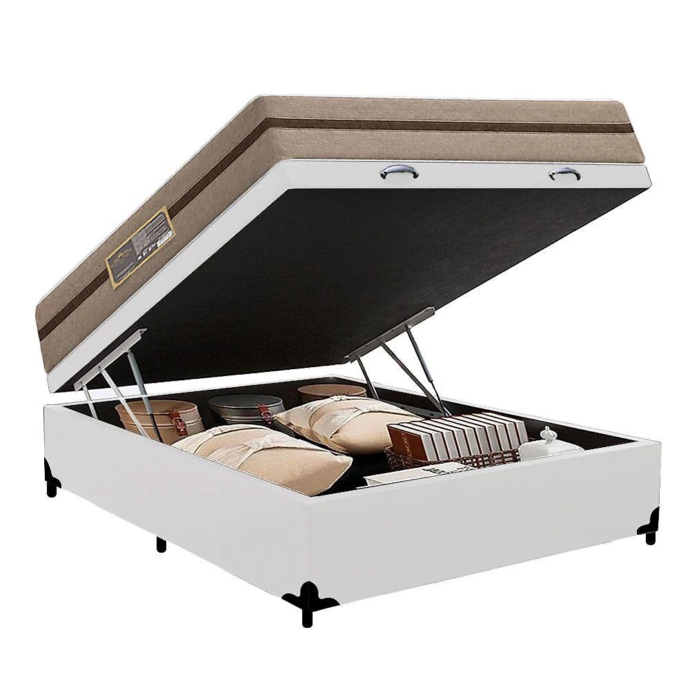 Cama Box com Baú Casal Bioclassic Molas Ensacadas Tecido Branco Royal Sleep 138CM