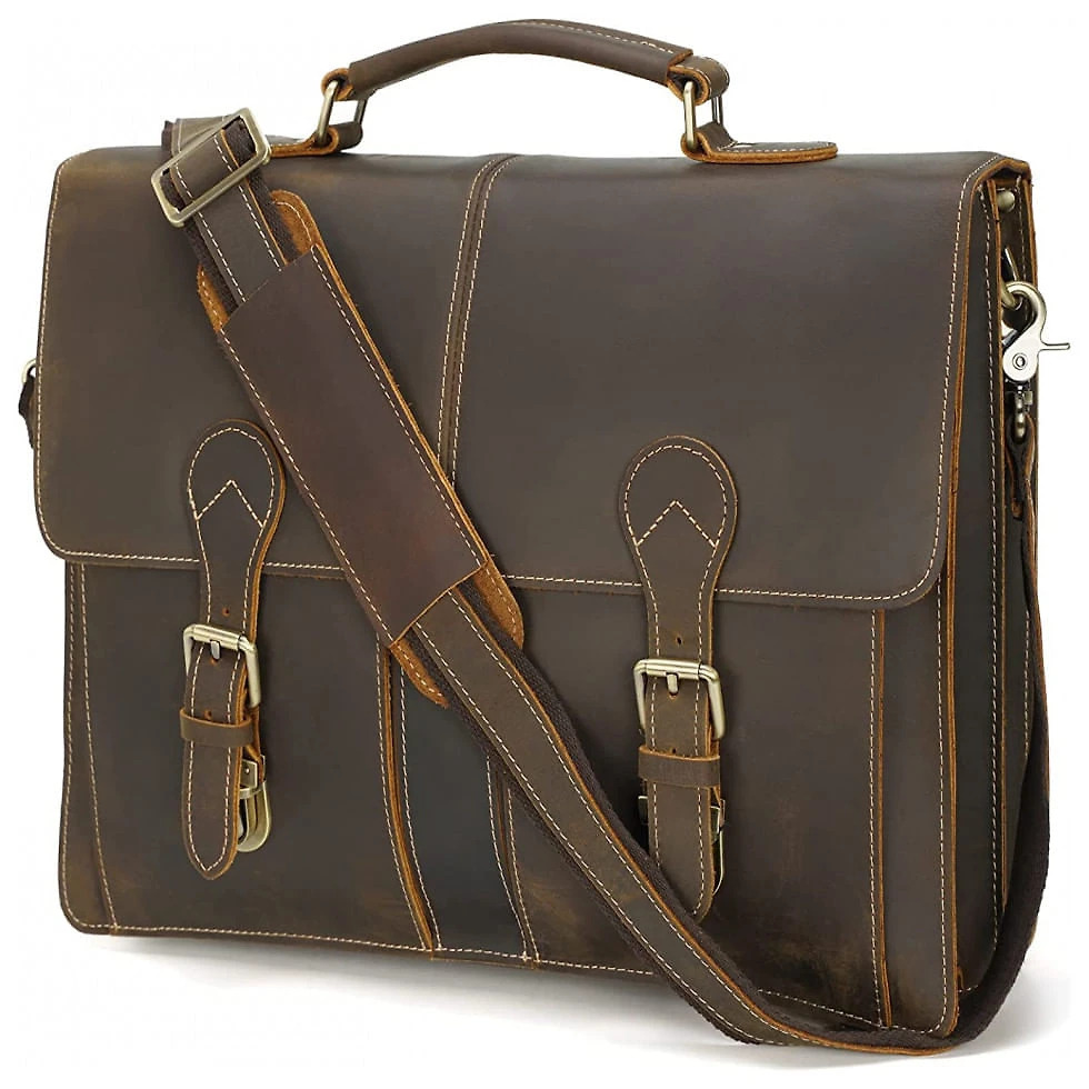 Bolsa Maleta Polare Couro de Flor Integral Unissex para Laptop , Marrom